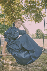 TEA PLEATED WAIST TAFFETA GOWN