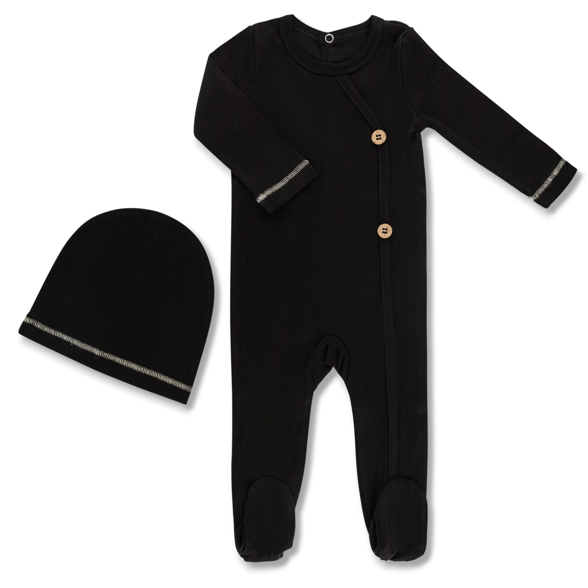LITTLE LABEL 2PC WEEKEND BUTTONS PRINT FOOTIE WITH HAT SET