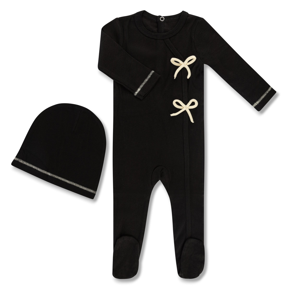 LITTLE LABEL 2PC WEEKEND BOWS PRINT FOOTIE WITH HAT SET