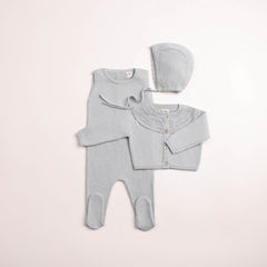 BEE & DEE 3PC LITTLE LOOM SLVLS FOOTIE CARDIGAN WITH BONNET SET