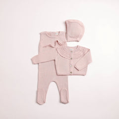 BEE & DEE 3PC LITTLE LOOM SLVLS FOOTIE CARDIGAN WITH BONNET SET