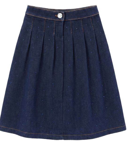 PHILOSOPHY DENIM PLEAT ALLOVER MULTI STONE SKIRT