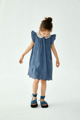 CERA UNA VOLTA ANTONELLA LACE COLLAR EMBROIDERED FLOWERS WITH EYELET TRIM DRESS