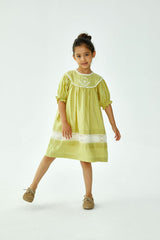 CERA UNA VOLTA KAYE EMBROIDERED BIB LACE TRIM TOP WITH EYELET LACE TRIM BOTTOM DRESS