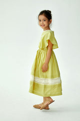 CERA UNA VOLTA EMILIE EMBROIDERED TOP BUTTERFLY SLEEVE WITH EYELT LACE BOTTOM TRIM DRESS