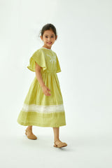 CERA UNA VOLTA EMILIE EMBROIDERED TOP BUTTERFLY SLEEVE WITH EYELT LACE BOTTOM TRIM DRESS