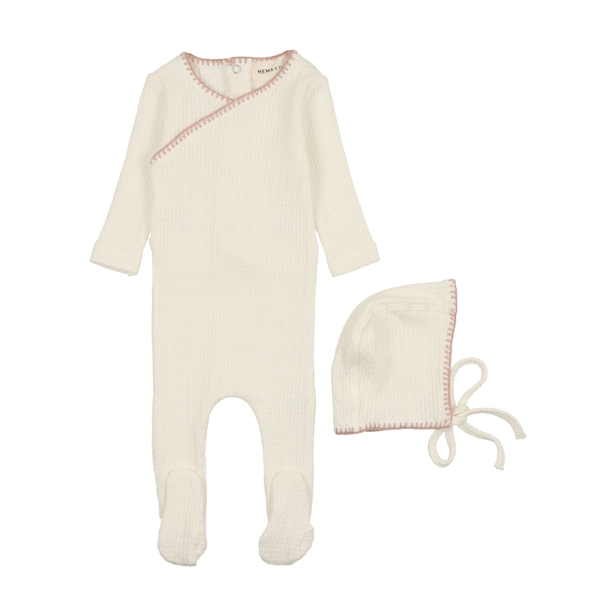 MEMA KNITS TEXTURED EMBROIDERED EDGE FOOTIE