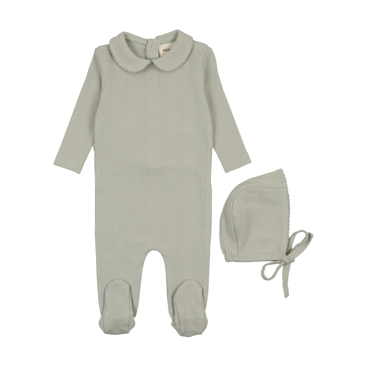 MEMA KNITS 2PC POINTELLE FOOTIE WITH BEANIE SET