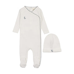 MEMA KNITS 2PC EMBROIDERED PICOT EDGE FOOTIE WITH BEANIE SET