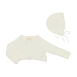 MEMA KNITS 2PC CROP POINTELLE CARDIGAN AND BONNET