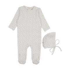 MEMA KNITS 2PC VELOUR CHERRY PRINT FOOTIE WITH BONNET SET