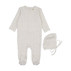 MEMA KNITS 2PC VELOUR CHERRY PRINT FOOTIE WITH BONNET SET