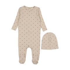 MEMA KNITS 2PC HEART PRINTED FOOTIE WITH BEANIE SET