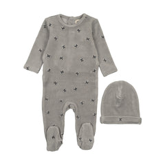 MEMA KNITS 2PC VELOUR SCATTERED CHERRIES FOOTIE WITH BEANIE SET