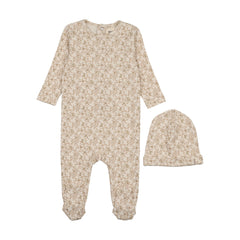 MEMA KNITS 2PC LEAF PRINT FOOTIE WITH BEANIE SET