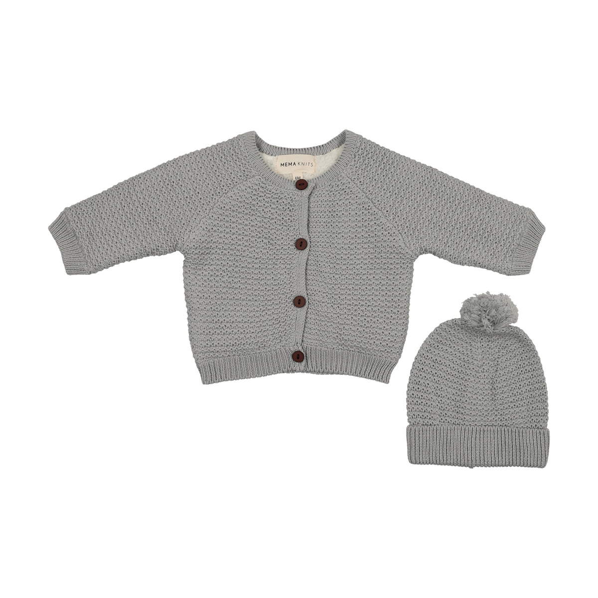 MEMA KNITS 2PC KNIT SHERPA LINED JACKET+POMPOM BEANIE