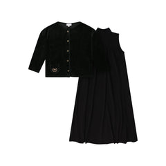 BOPOP 2PC SLEEVELESS MAXI WITH GOLD DETAIL CARDIGAN