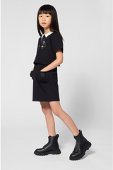 MARC JACOBS SHORT SLEEVE EMB. COLLAR AND RHINESTONE BOW POCKET DRESSY DRESS