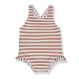 1+ IN THE FAMILY 2PC STRIPED SWIMSUIT AND BATHING CAP