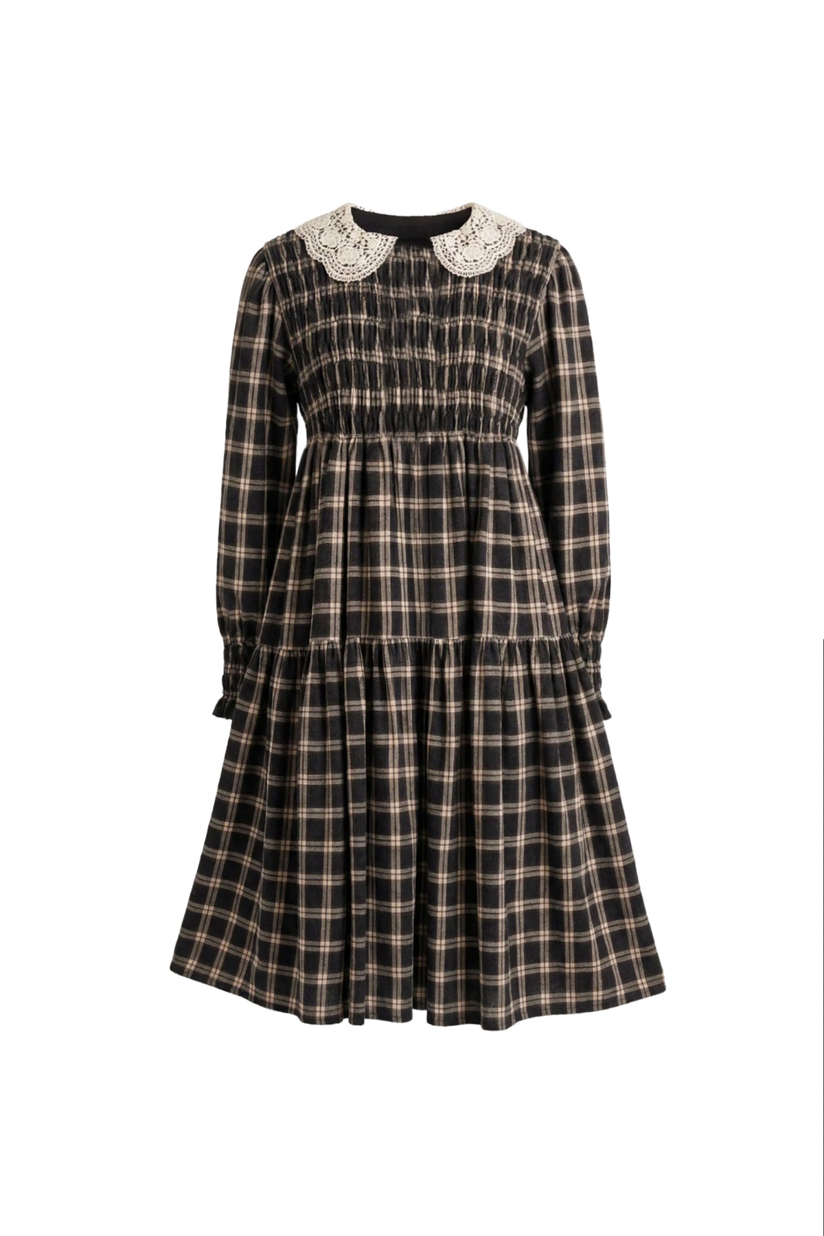 PERNILLE CROCHET LACE PETER PAN COLLAR CHECK DRESS