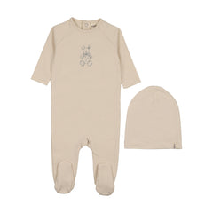 MEMA KNITS 2PC VINTAGE BUNNY PRINT FOOTIE WITH BEANIE