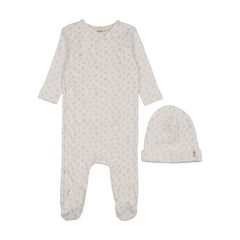 MEMA KNITS 2PC FLORAL SIDE SNAP FOOTIE WITH BEANIE