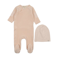 MEMA KNITS 2PC VELOUR SIDE SNAP FOOTIE WITH BEANIE