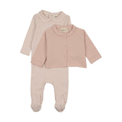 MEMA KNITS 2PC STRIPE COLLARED FOOTIE WITH CARDIGAN