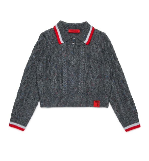 MAX & CO 3/4 ZIP RED TRIM BY COLLAR AND SLEEVE KNIT SWEATER