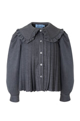 MIMISOL 2PC RUFFLE COLLAR PLEATED SHIRT WITH PLEATED SKIRT
