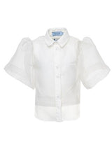 MIMISOL 2PC VOLANT SLEEVE ORGANZA BLOUSE WITH TAFFETA MAXI SKIRT