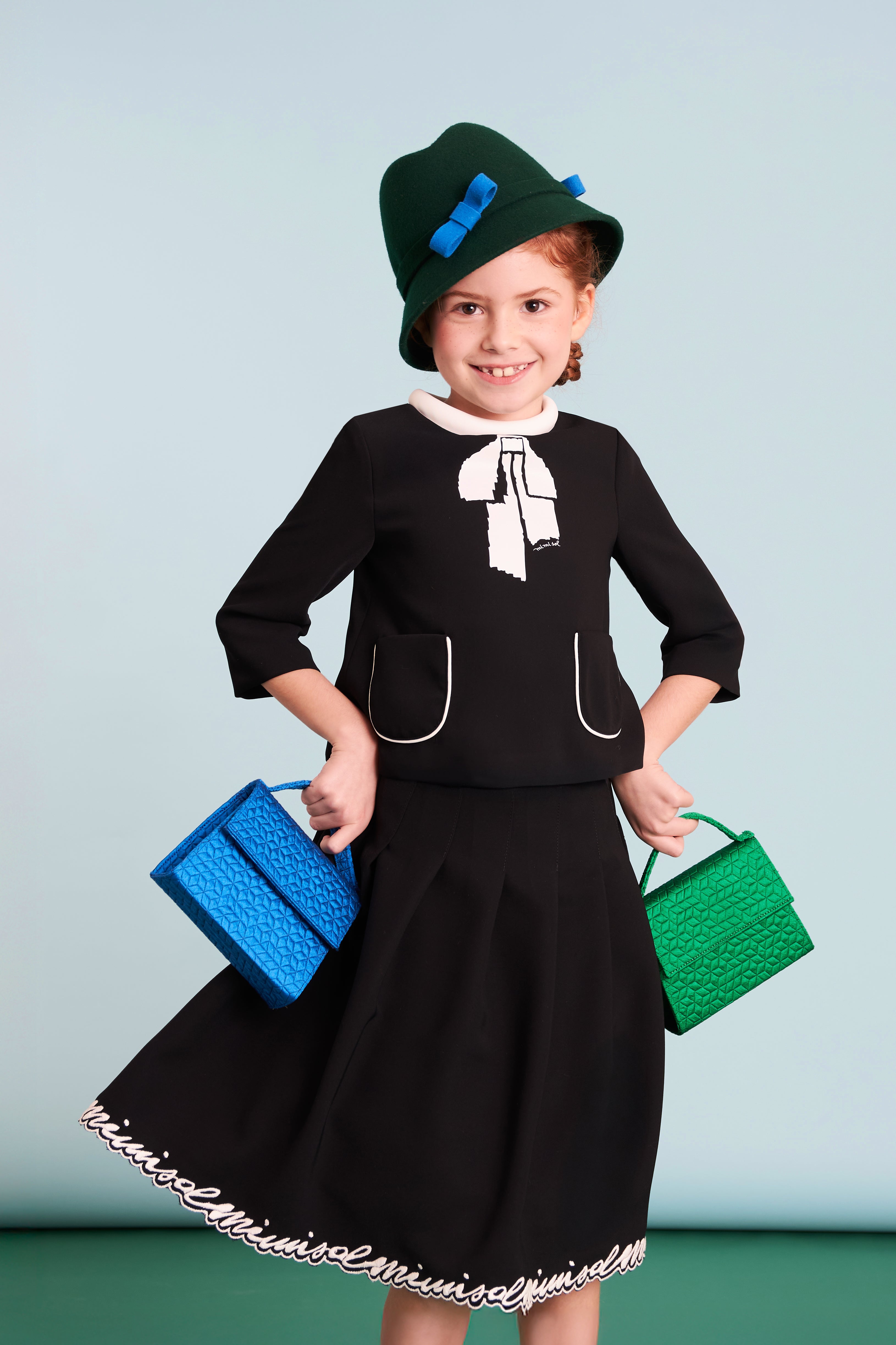 MIMISOL EMBROIDERED LOGO PINTUCK PLEAT SKIRT