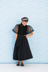 MIMISOL 2PC VOLANT SLEEVE ORGANZA BLOUSE WITH TAFFETA MAXI SKIRT