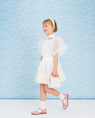 MIMISOL 2PC VOLANT SLEEVE ORGANZA BLOUSE WITH TAFFETA MAXI SKIRT