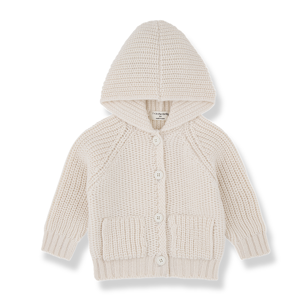 1+IN THE FAMILY 2PC KNIT BEANIE WITH HOODED KNIT SWEATER JACKET