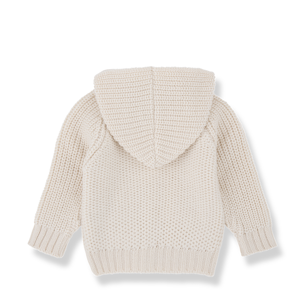 1+IN THE FAMILY 2PC KNIT BEANIE WITH HOODED KNIT SWEATER JACKET