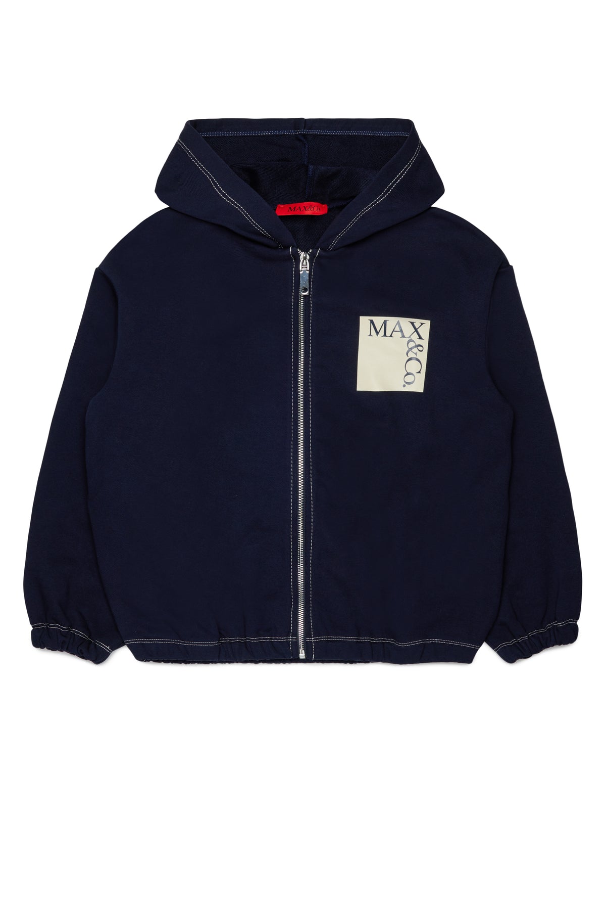 MAX & CO ZIP UP HOODIE WITH SQUARE LOGO ON CHEST