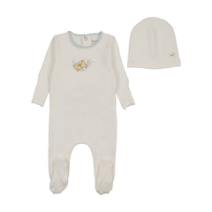 BEE & DEE 2PC MAIL & FLOWERS FOOTIE WITH BEANIE SET