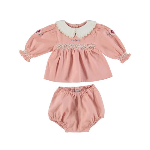 BEBE ORGANIC 2PC MARGO COLLARED SMOCKED BABY SET