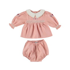 BEBE ORGANIC 2PC MARGO COLLARED SMOCKED BABY SET