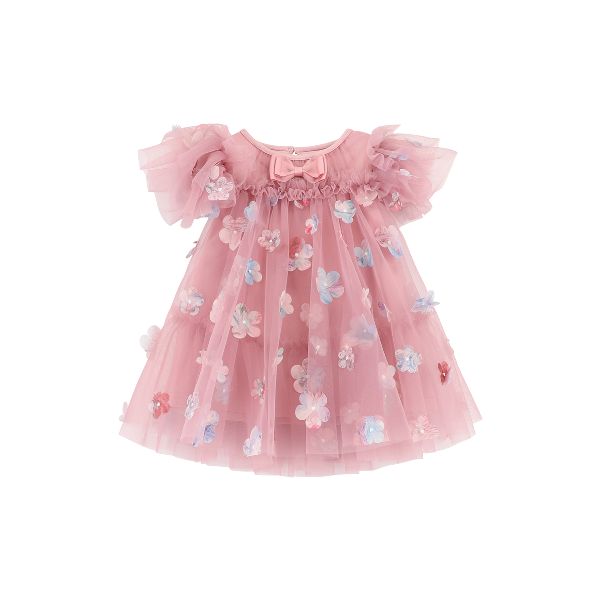ANGELS FACE BABY DRESS WITH PETALS, TULLE AND BOW
