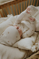 MEMA KNITS 2PC TEDDY BEAR PRINT FOOTIE WITH BEANIE SET