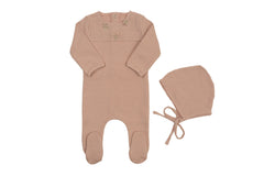 BEE & DEE 2PC MUSLIN APPLIQUE FOOTIE + BONNET SET