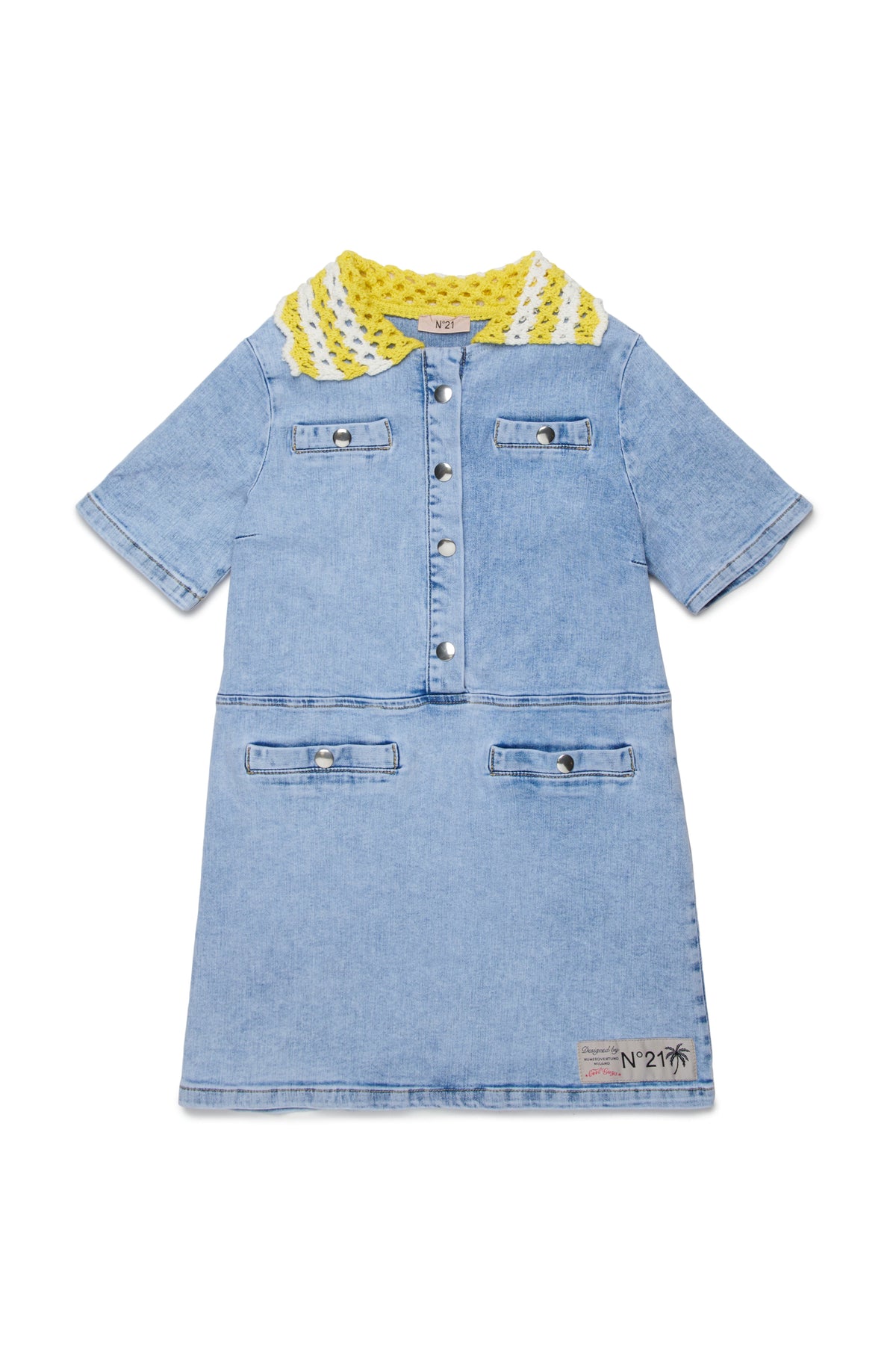 N.21 DENIM DRESS WITH KNIT COLLAR AND SNAPS ON POCKETS