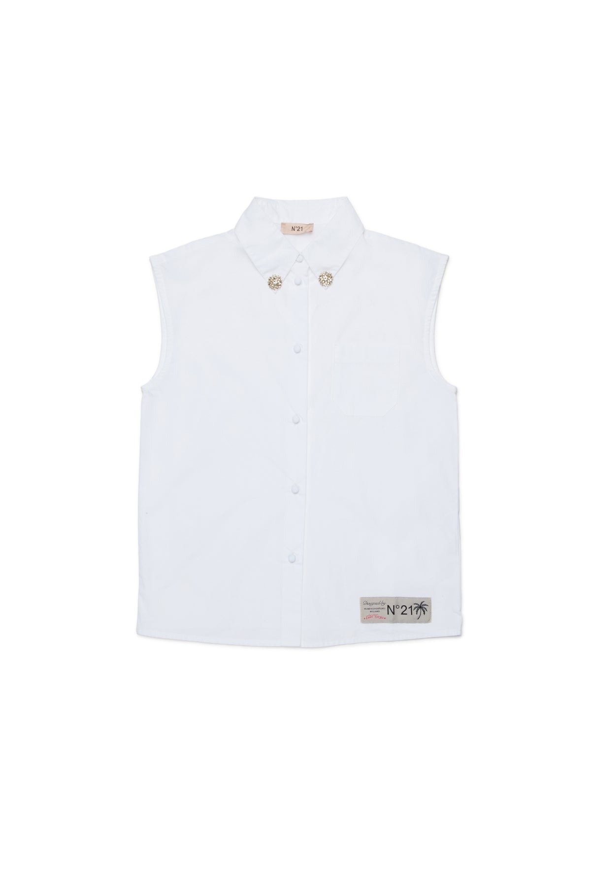 N.21 SLEEVELESS BUTTON UP SHIRT WITH JEWEL BY COLLAR
