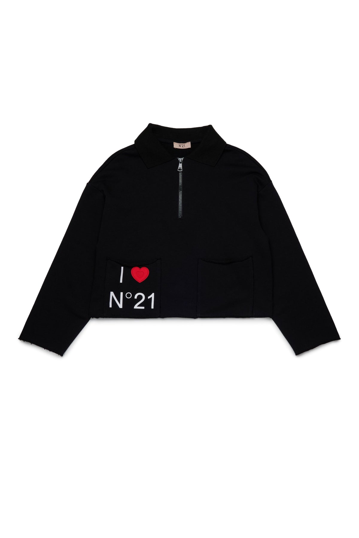 N.21 "I <3 N.21"LOGO 3/4 ZIP AND POCKET POLO SWEATER