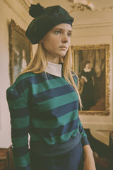 TEA FOLD DOWN COLLAR STRIPED SWEATSHIRT