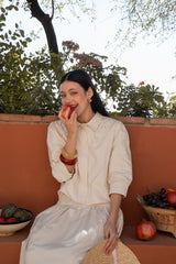 TEA 2PC EMBROIDEREDCROOPED SHIRT WITH EMBROIDERED MIDI SKIRT