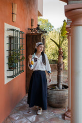 TEA CONTRAST WAISTBAND DENIM SKIRT