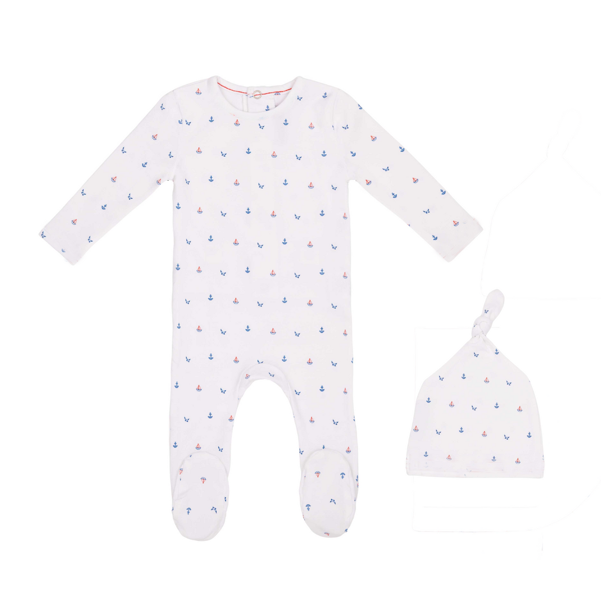 MINILABEL 2PC NAUTICAL PRINT FOOTIE WITH HAT SET